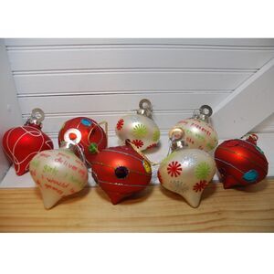 Vintage Glass Holiday ornaments felt design polka dot set‎ of 8 Y2K